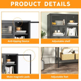 ZUN 59"H Heavy Duty Metal Storage Cabinet,Sideboards & Buffet,Display Storage Cabinet with Glass Doors W2735P186329