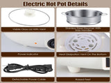 1.8L Electric Hot Pot with Ceramic Inner Liner, Dual Power 300W/600W Multi-Cooker with Steamer Rack, 60244920