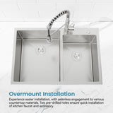 33"x19" Embedded Double Bowl Kitchen Sink, Overmount Handmade Sink in Brushed T3177P296190