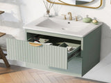 Modern 24-Inch Wall-Mounted Bathroom vanity with 2 Drawers, Green - Ideal for Small Bathrooms 35458387