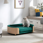 ZUN Scandinavian style Elevated Dog Bed Pet Sofa With Solid Wood legs and Bent Wood Back, Velvet W79460560