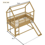House Bunk Bed with Convertible Slide and Ladder, Floor Bunk Bed Twin Over Twin with Safety W1858P241096