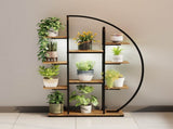 62.2 Inch Tall Metal Indoor Plant Stand with Grow Lights, 9 Tier Moon-Shaped Plant Shelf with LED W3101P443485