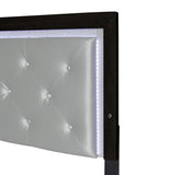 1pc Modern King Panel Bed with Headboard Lighting Black Finish Faux Leather Gray Upholstery Button B011P244361