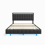 ZUN Queen Size Floating Bed Frame with LED Lights and USB Charging,Modern Upholstered Platform LED Bed WF308894AAB