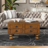 Solid Wood Rectangle Coffee Table for Living Room, 40-Inch Antique Coffee Table with 4 Drawers, Wood W1202P176741