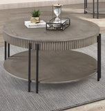 ZUN 1pc Contemporary Round Coffee Table with Storage Shelf Black Brown Tan / Beige Finish Living Room B011P245444