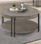 ZUN 1pc Contemporary Round Coffee Table with Storage Shelf Black Brown Tan / Beige Finish Living Room B011P245444