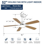 ZUN indoor Modern 52 Inch Ceiling Fan With Dimmable 6 Speed Wind 5 Blades Remote Control Reversible DC 09307403