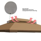 13x10 Ft Patio Double Roof Gazebo Replacement Canopy Top Fabric,Khaki W419P312598