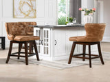 Holmes Tufted High-Back 360 Swivel Counter-Height Barstool, Tan Brown Faux Leather B2719P238380