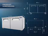 Orikool 48 IN Commercial Refrigerators, Undercounter Refrigerators 14.1 Cu.Ft with Smooth Casters, 2 W2095126117
