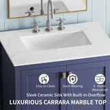30" Bathroom Vanity with Sink, Fully Assembled Bathroom Sink Cabinet with Marble Countertop, Navy W1573P237849