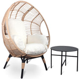 ZUN Patio PE Wicker Egg Chair Model 2 with Natural Color Rattan Beige Cushion and Side Table 25652639