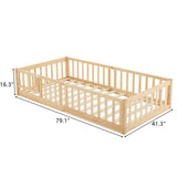 Fence bed with door and decking, natural wood color, painted surface, pine wood, twin children's bed 24575857