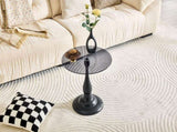 Small metal side table, vintage matte black round side table with a glass top measuring W1151P447641