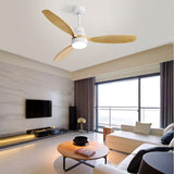 52 Inch Indoor Modern Ceiling Fan White 3 Solid Wood Blades Remote Control Reversible DC Motor With W882P146309