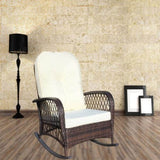 Outdoor Wicker Rocking Chair with Wide Seat, Thick, Soft Cushion, Rattan Rocker w/Steel Frame, High W209P265086