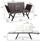 Outdoor Sofa, Woven Rattan Patio Furniture, Convertible Daybed or Double Chair with Adjustable 74062120