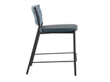 Contemporary Counter Stool in Black Metal, Green Faux Leather, and Sea Green Fabric - Set of 2 B202P221683