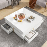 ON-TREND Modern High Gloss Coffee Table with 4 Drawers, Multi-Storage Square Cocktail Tea Table with WF314582AAK