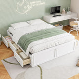 Wood Queen Size Platform Bed Frame with 6 Drawers, White N709P241723K