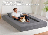 Compression Human Dog Sofa Bed for Adult & Pets,Modern Floor Couch With Pillow for Living Room 25363961