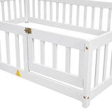Full House-Shaped Headboard Floor Bed with Fence ,White W504119481