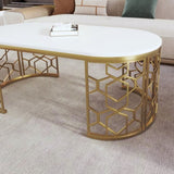 ZUN Modern Oval Coffee Table with Cut-Out Pattern Metal Stainless Steel Frame in 47.2" N735P192911K