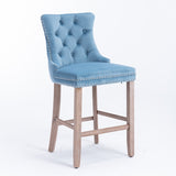Contemporary Velvet Upholstered Barstools with Button Tufted Decoration and Wooden Legs, and Chrome W1143P177582
