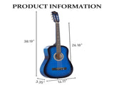 Blue 38-inch Round Acoustic Guitar with Picks, Strings, Capo, Case, Tuner, and Strap 85491227