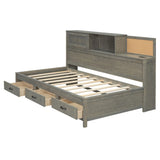 Twin Size Wooden Daybed with 3 Storage Drawers, Upper Soft Board, shelf, and a set of Sockets and N708P263524E