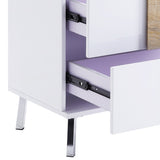 White High Gloss and Natural End Table with 2 Drawers B062P186486