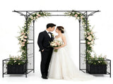Metal Garden Arbor with Double Lockable Gate, Flat Top Garden Arch with Side Planter Boxes, 15683299