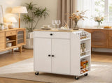 White Rolling Kitchen Island Cart with Tabletop, Storage Cabinet, Drawer, Spice Rack & Towel Bar for 04159497
