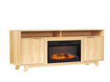 Oak Fireplace TV Stand with 23 Inch Insert, Double Grid Doors, Gold Handles & 2 Shelves, Media 58807026