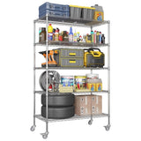 72" H Large Storage Shelves with Wheels, Shelving with Chrome, Adjustable 5 Tier Sturdy T2398P286350