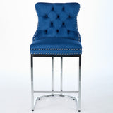 25" Counter Height Bar Stools Set of 2, Modern Velvet Barstools with Button Back&Rivet Trim W1143P217852