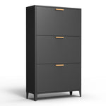 ZUN 3 Drawer All Steel Shoe Cabinet, Freestanding Shoe Rack Storage Organizer with Flip Door, Modern W1779109613