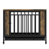 Dog House Furniture, Wooden Dog House Dining Table with Iron Door and Tray for Medium/Small Dogs W1580P321353