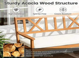 2 Person Acacia Wood Outdoor Loveseat Bench with Removable White Sponge Cushion, Heavy Duty Patio 71092308