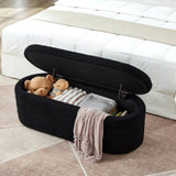 Modern Oval Storage Ottoman Bench, Upholstered Boucle Teddy Fabric of Bed Bench with Storage, W2186P193117
