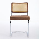 Mid Century Modern Dining Chairs Set of 2, Linen Accent Chairs with Natural Cane Back & Stainless W1143P342097