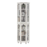 Corner Curio Cabinet with 4 Adjustable Tempered Glass Shelves and Lighting System, Solid Wood W1693P216951