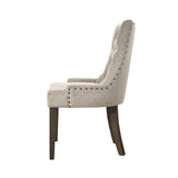 Set of 2 Fabric Upholstered Dining Chairs, Beige and Weathered Oak B016P315231