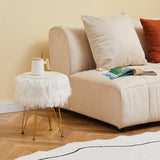 Faux Fur Storage Ottoman Round Furry Vanity Stool with Marble Tray, Compact Footrest with 4 Metal 47853610