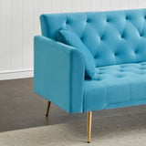 71 inch convertible love seat sofa, American retro, light blue velvet, suitable for small living W1658P191740