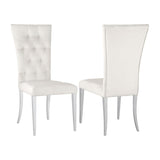Set of 2 Velvet Upholstered Dining Chairs, White and Chrome B016P225488