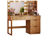 Oak-colored particleboard with a textured melamine veneer, 4-drawer, 2-tier vanity table with 10 18944557