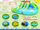 7 in1 Inflatable Water Park Three Slide with Blower Water Gun Sprinkler Fountain Climbing Wall for 40339182